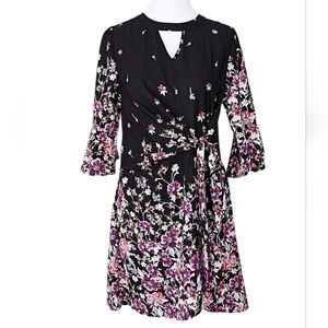 New SMUKKE Dress  Girls  Multicolor Black/ Purple Floral Keyhole Neck NWT Sz 14